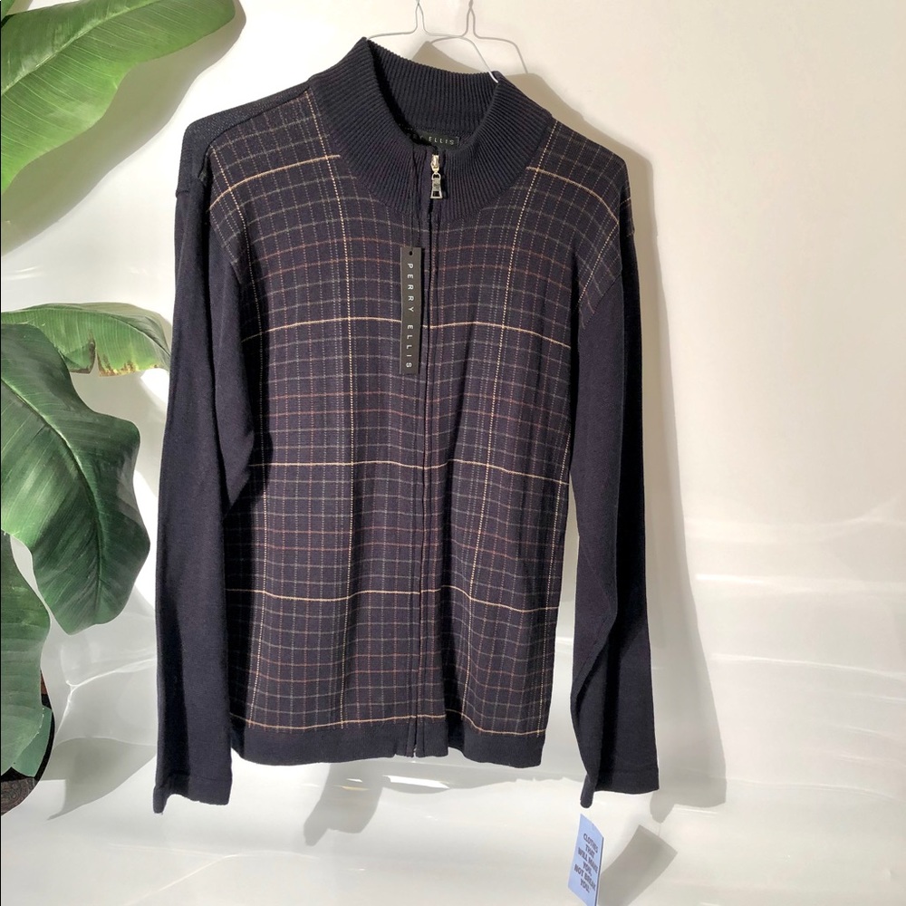 Perry Ellis Full Zip Sweater Navy Size Junior XL